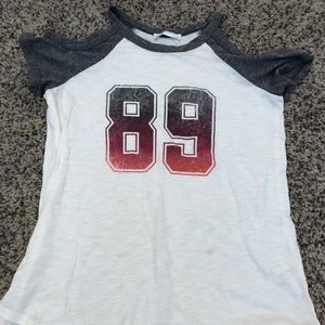 white jersey shirt with cold shoulders